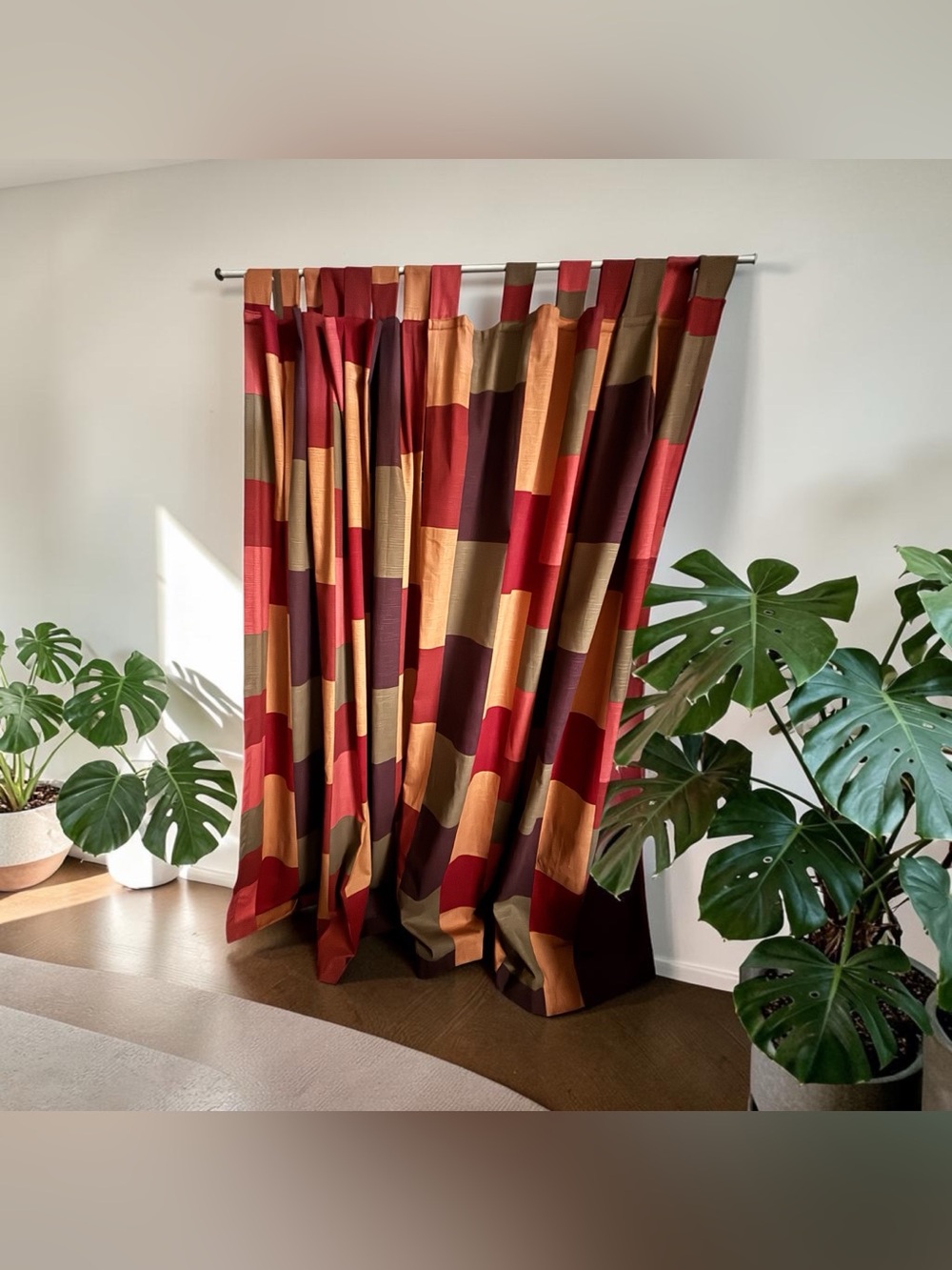 Vintage 2 Pier 1 Color Block Patchwork Curtain Panels Tab Top Burgundy Green